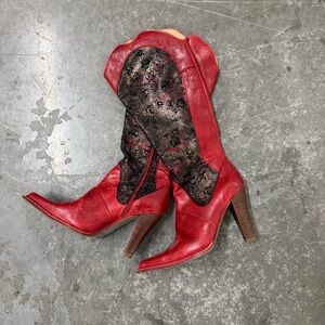 Vintage ‘Destroy’ Red Western-Style Women's Boots From Spain Size 8